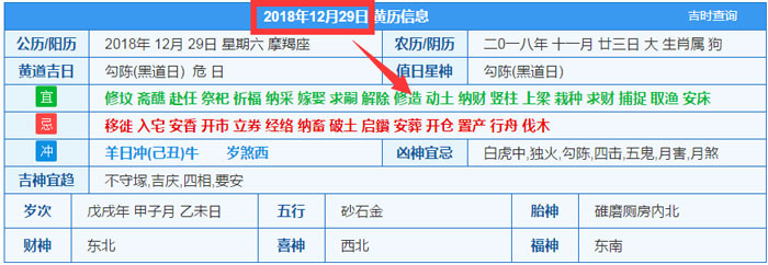 2018年12月29日裝修吉日截圖