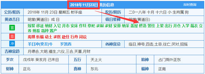 2018年11月23日裝修吉日截圖
