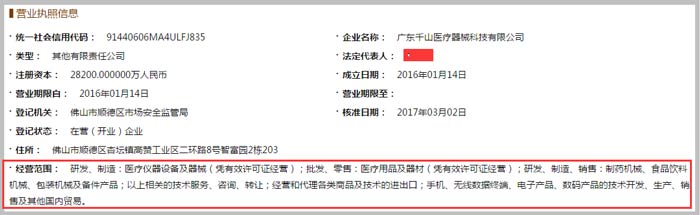 醫(yī)療器械科技有限公司經(jīng)營(yíng)范圍截圖