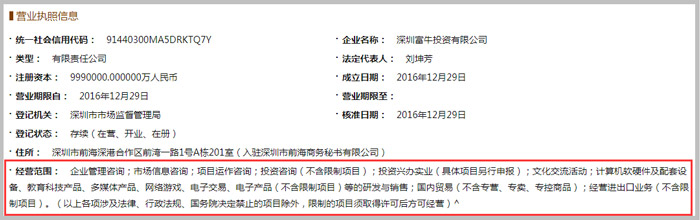 深圳富牛投資有限公司經(jīng)營(yíng)范圍示意圖